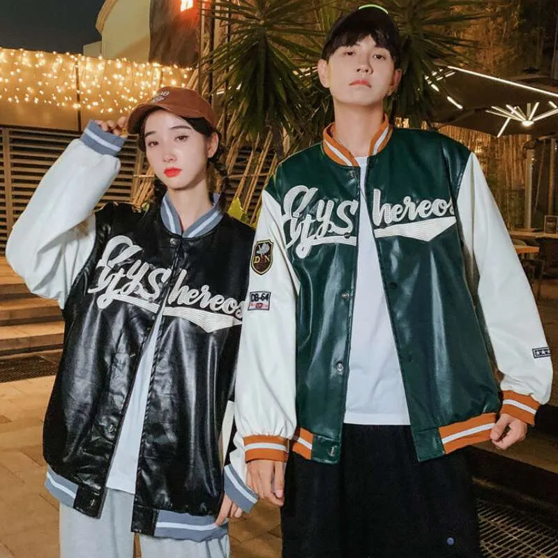 Womens Autumn Embroidered Leather Jacket Retro Pilot Style, High