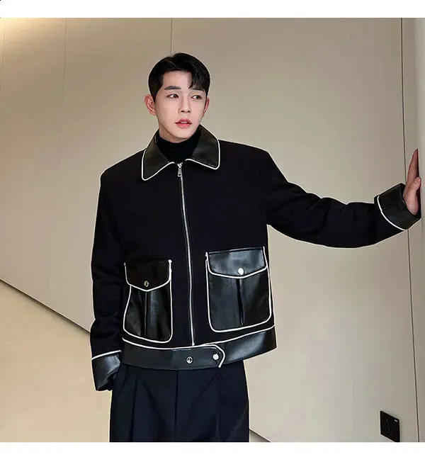 Mens Leather And Fur Coat, Fashionable Color Block PU Leather