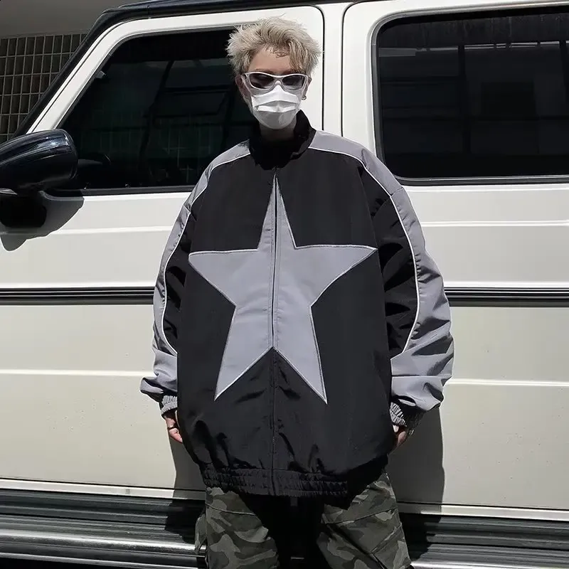 Hip Hop Clothing Jackets Mens Patchwork Windbreaker With Star