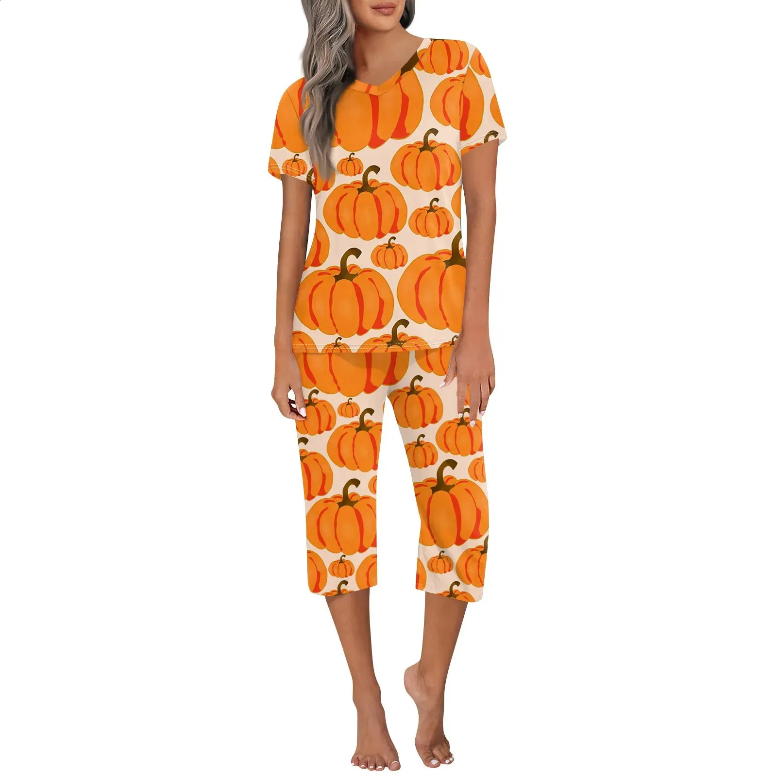 IZZY TOBY Women's 100% Cotton Pajama Set - Short Sleeve & Capri Pants In Purple/Navy Print, Sizes S-XL