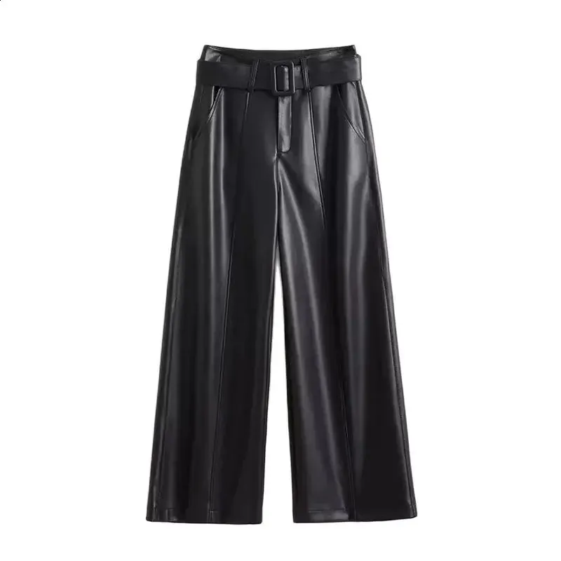 Genuine Leather Pants For Women High Waisted, Straight Leg
