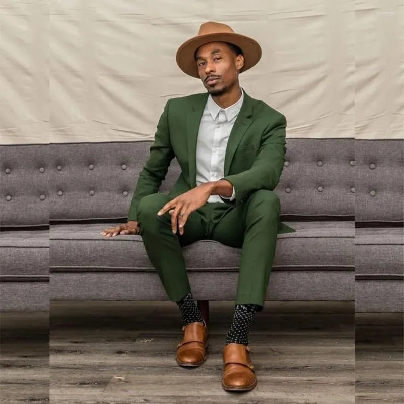 Mens Suits Chic Green Blazer Full Set Single Breasted Notched Lapel Jacket Pants Slim Fit Fashion Male Clothing Custom From Violetacey 76.82 DHgate.Com