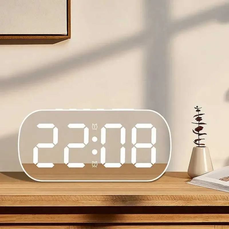 Smooth Minimalist White LED Alarm Clock With Temperature Display