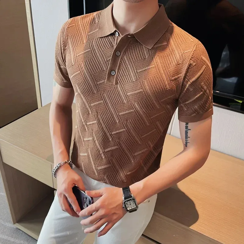 Slim Fit Knitted Golf Polo Shirt Hollow-Out Short Sleeve Summer