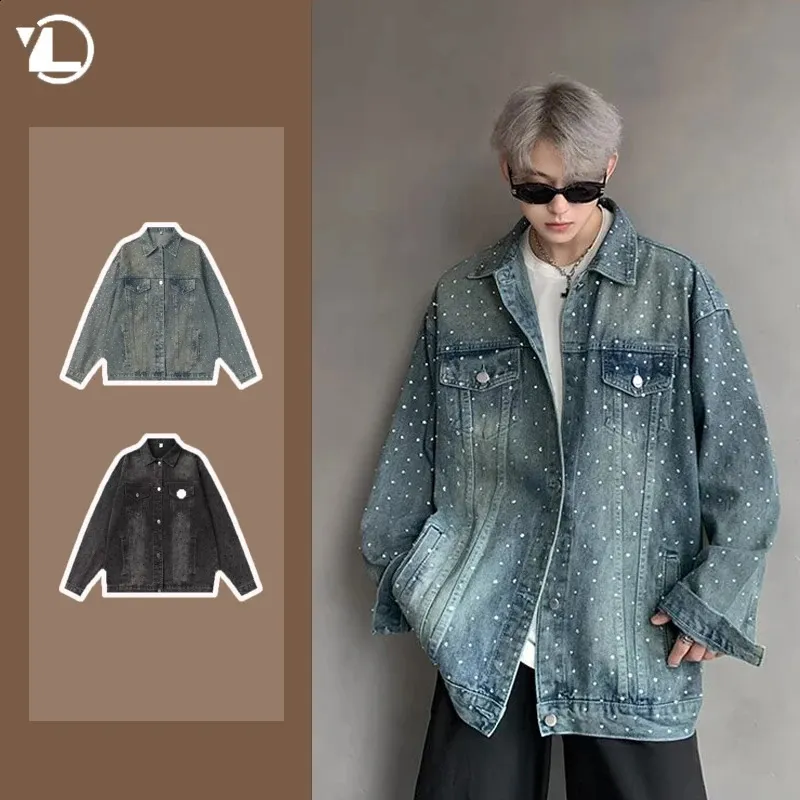 Diamond Denim Jacket Mens American Trendy Cowboy Jean Jacket