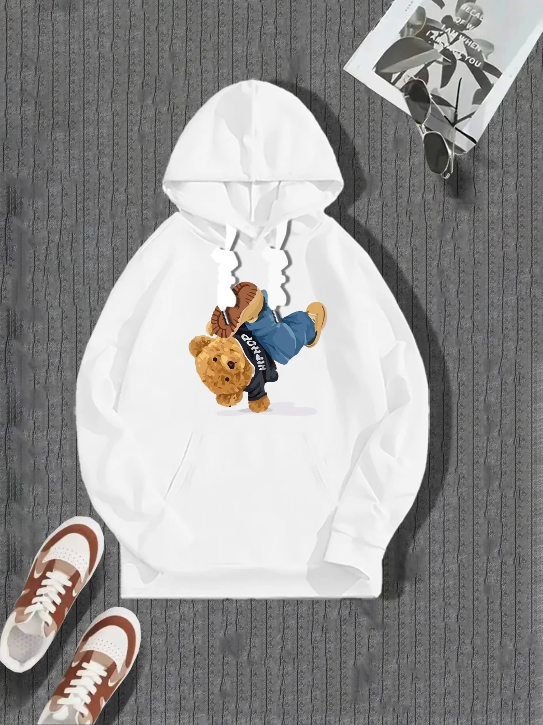 DHgate.com:Mens Teddy Bear Print Hoodie Sweatshirt - Casual Graphic Design  Pullover with Pocket:Apparel
