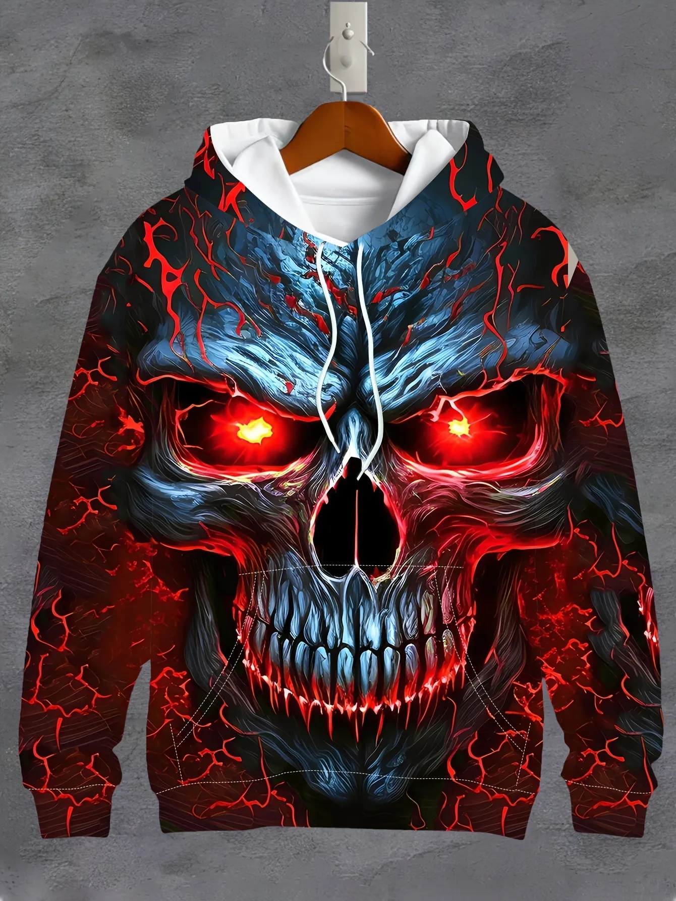 CLOTHINGG Men s Skull Digital Print Hoodie Long Sleeve Streetwear with Green Pattern for Autumn and Summer