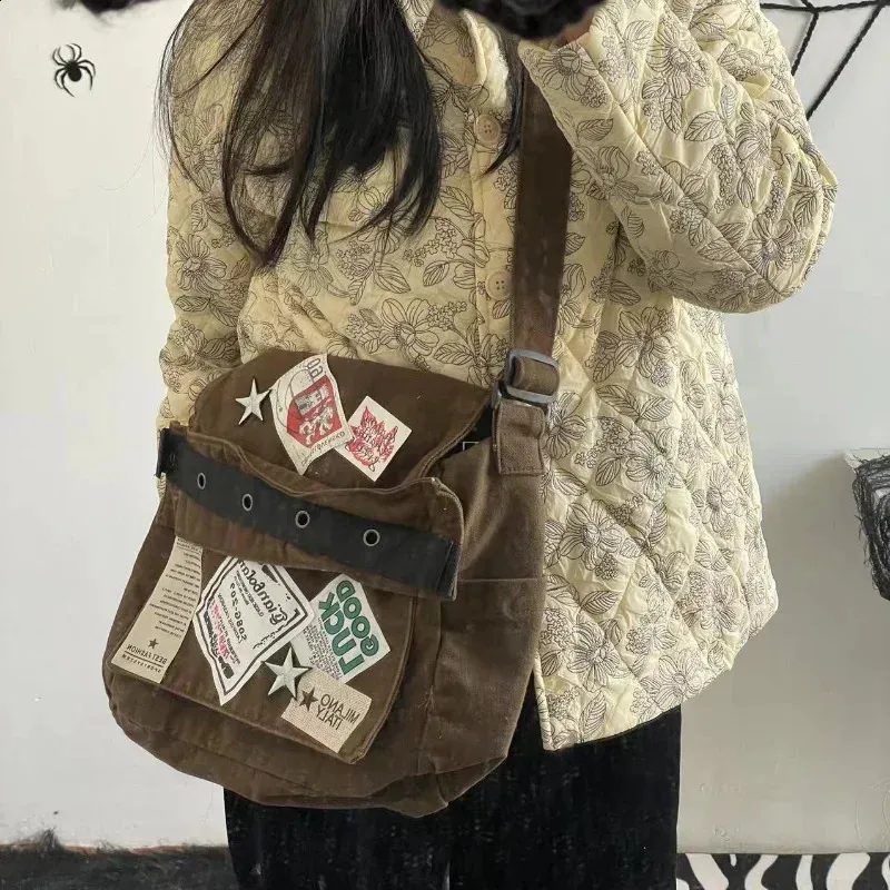 Old School Style Brown Canvas side bags for men with Star