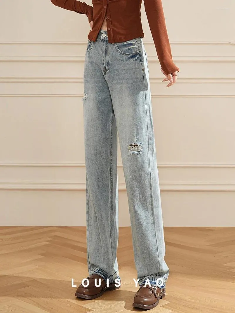 Loose Straight Leg Jeans Stylish Distressed Denim for Women