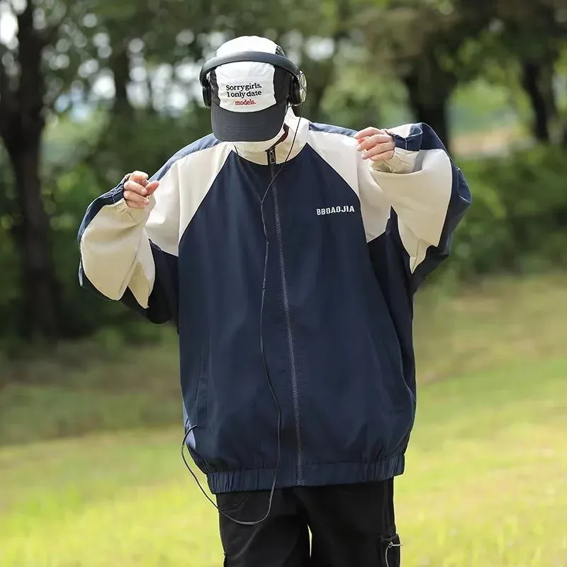 Oversized Mens Casual Spring/Autumn Jacket: Trendy Patchwork