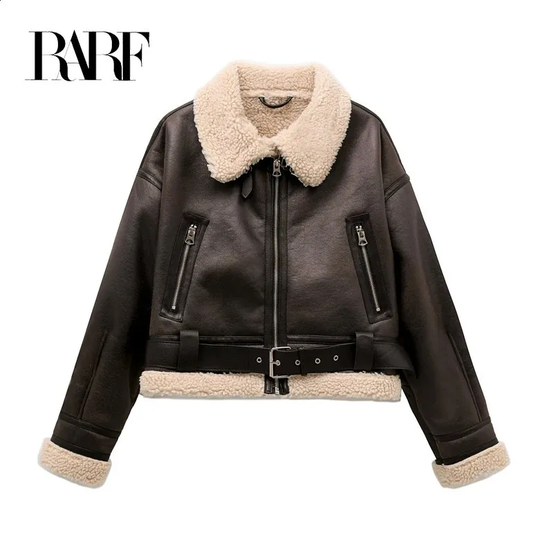 Womens Warm Faux Wool Jacket with Belt Long Sleeve Retro Winter
