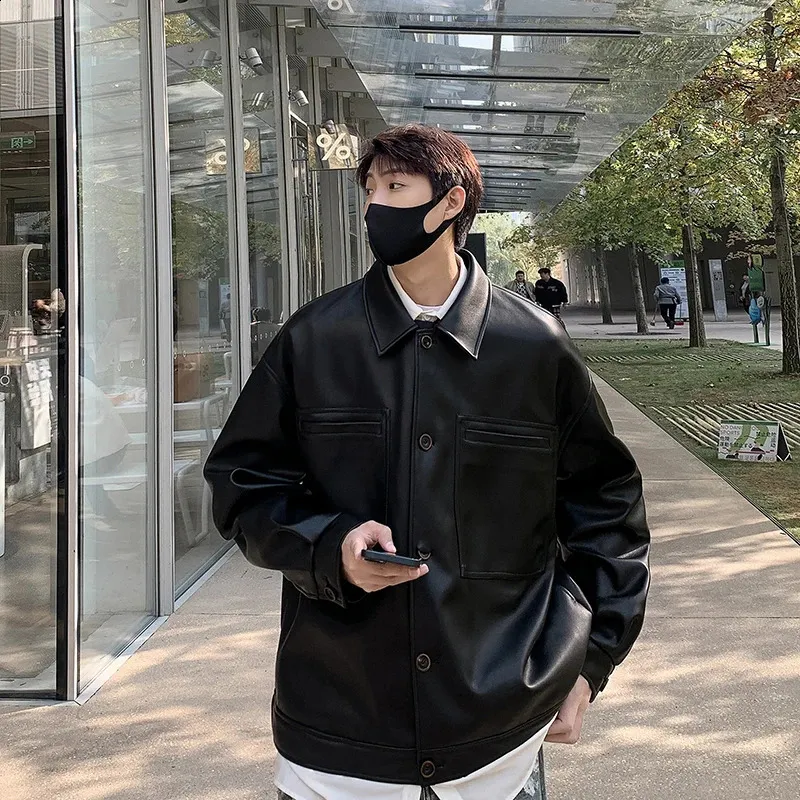 Korean Fashion PU Leather oversized leather biker jacket for