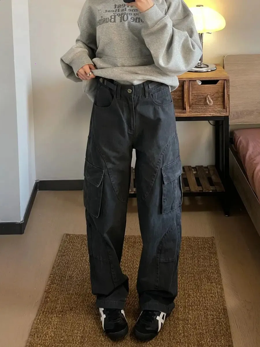 Deeptown Vintage Oversized Cargo Jeans, Harajuku Wide Leg Y2k Black ...