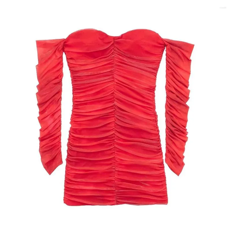 Red Ruched Rayon Tulle Bodycon Dress With Sweetheart Red Ruched Rayon Tulle Bodycon Dress With Sweetheart