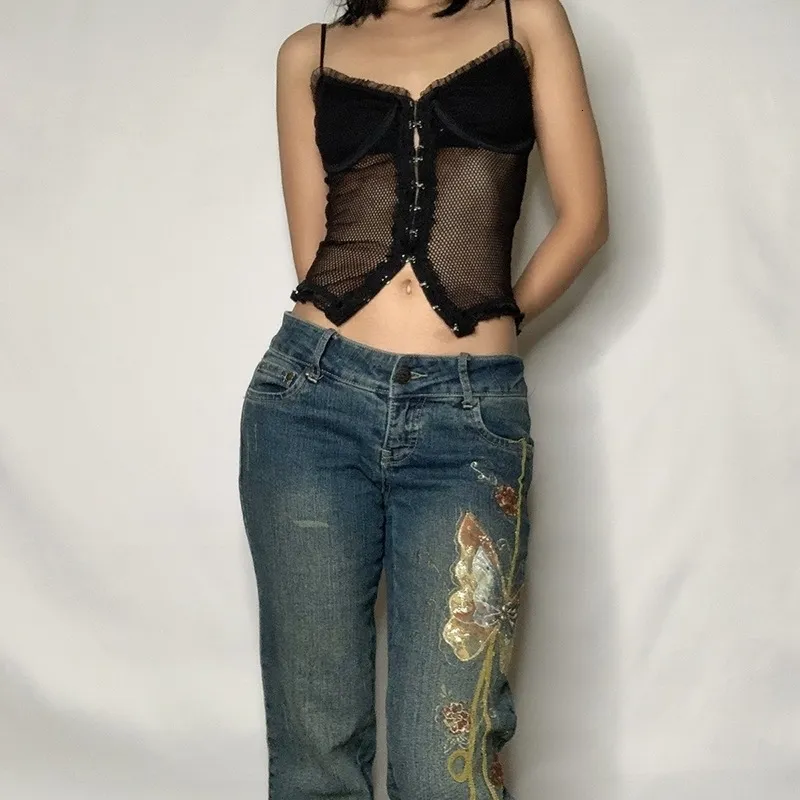 パンツ 2000's doublewest damage flare denim y2k Women Flare Jeans Harajuku Y2k 2000s Streetwear Baggy Denim