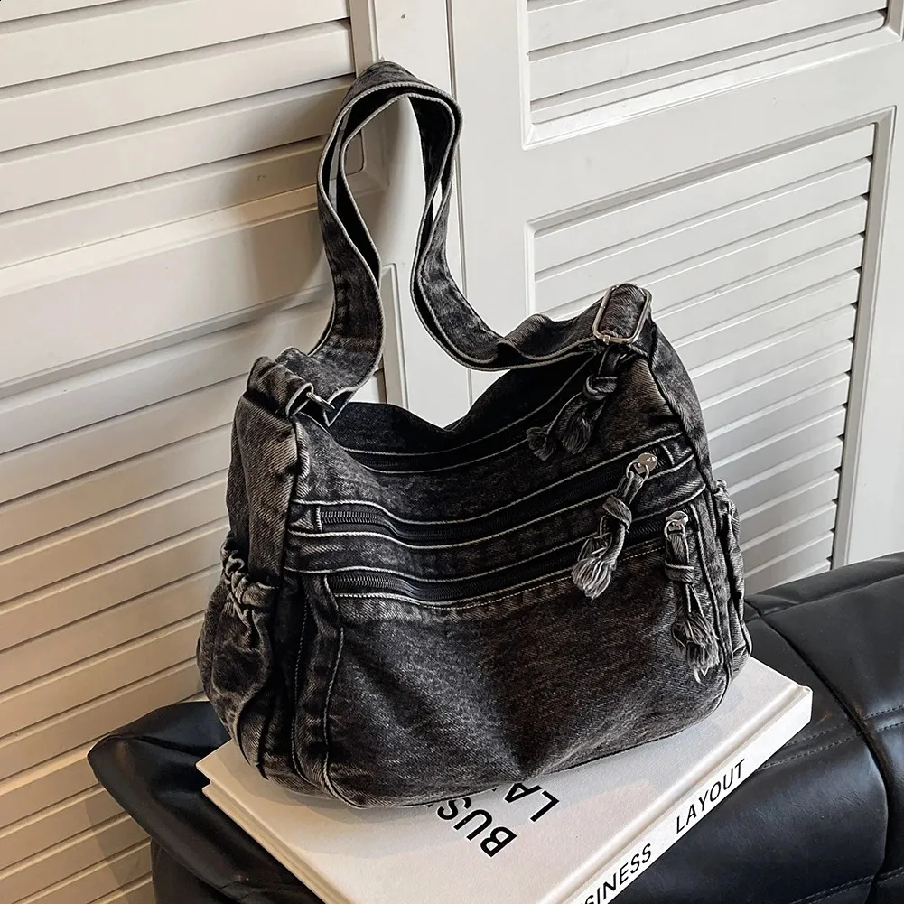 Denim Crossbody Bag: Large Capacity, Adjustable Strap - Stylish