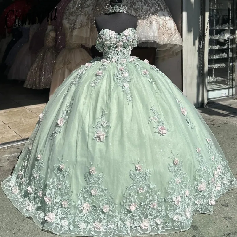 Off Shoulder Appliques Bow Knot Mint Green Quinceanera Dress for Sweet 16 WQ1294 main image 1