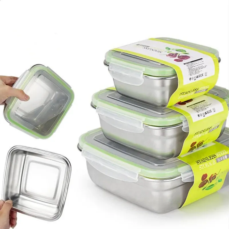 3-Piece Stainless Steel Food Container Set | Square Lunch Box with 3 ...
