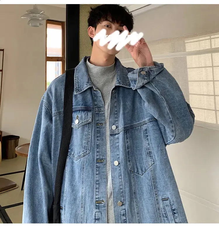 Mens Oversized Denim Jacket Retro Streetwear, Spring/Autumn