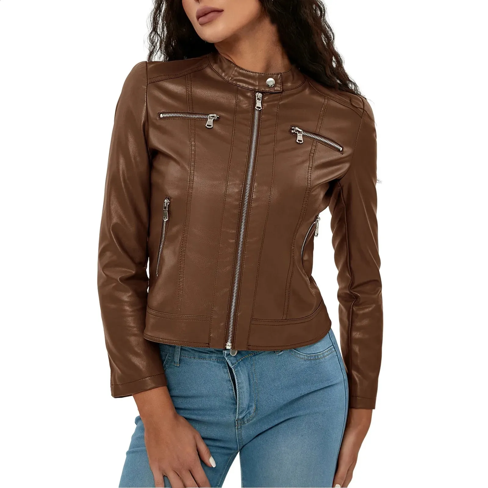 Retro Faux Leather Biker Jacket Womens Classic 90s/2000s