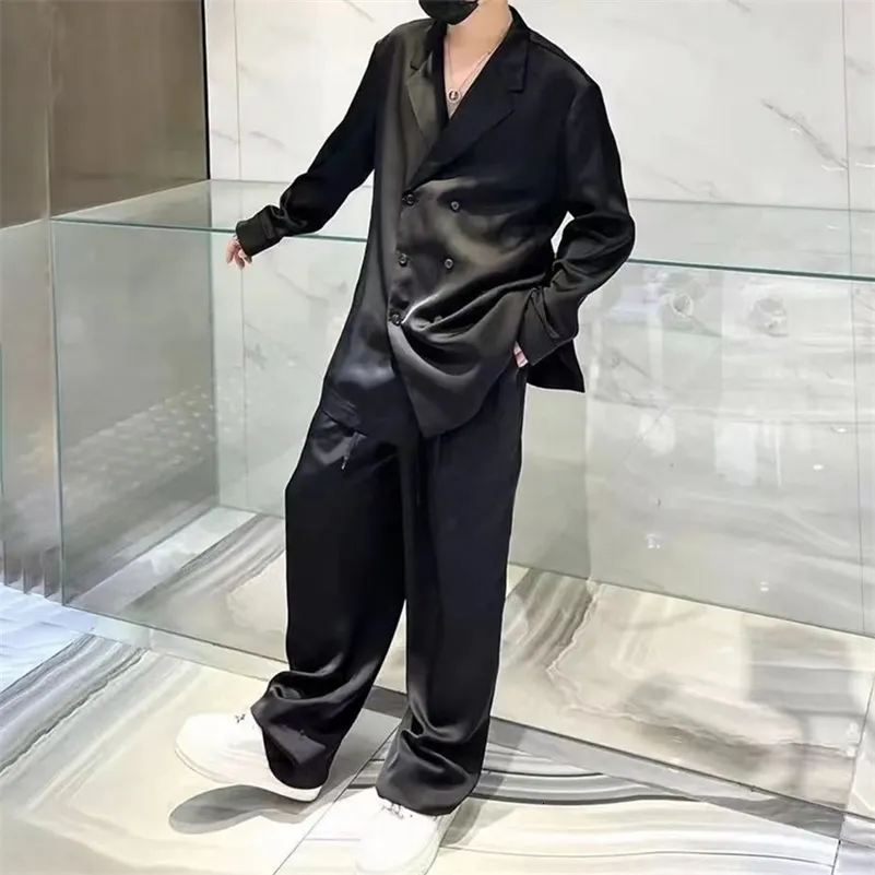 Mens Casual Suit Wide Leg Pants Autumn Unisex Fashion French Solid