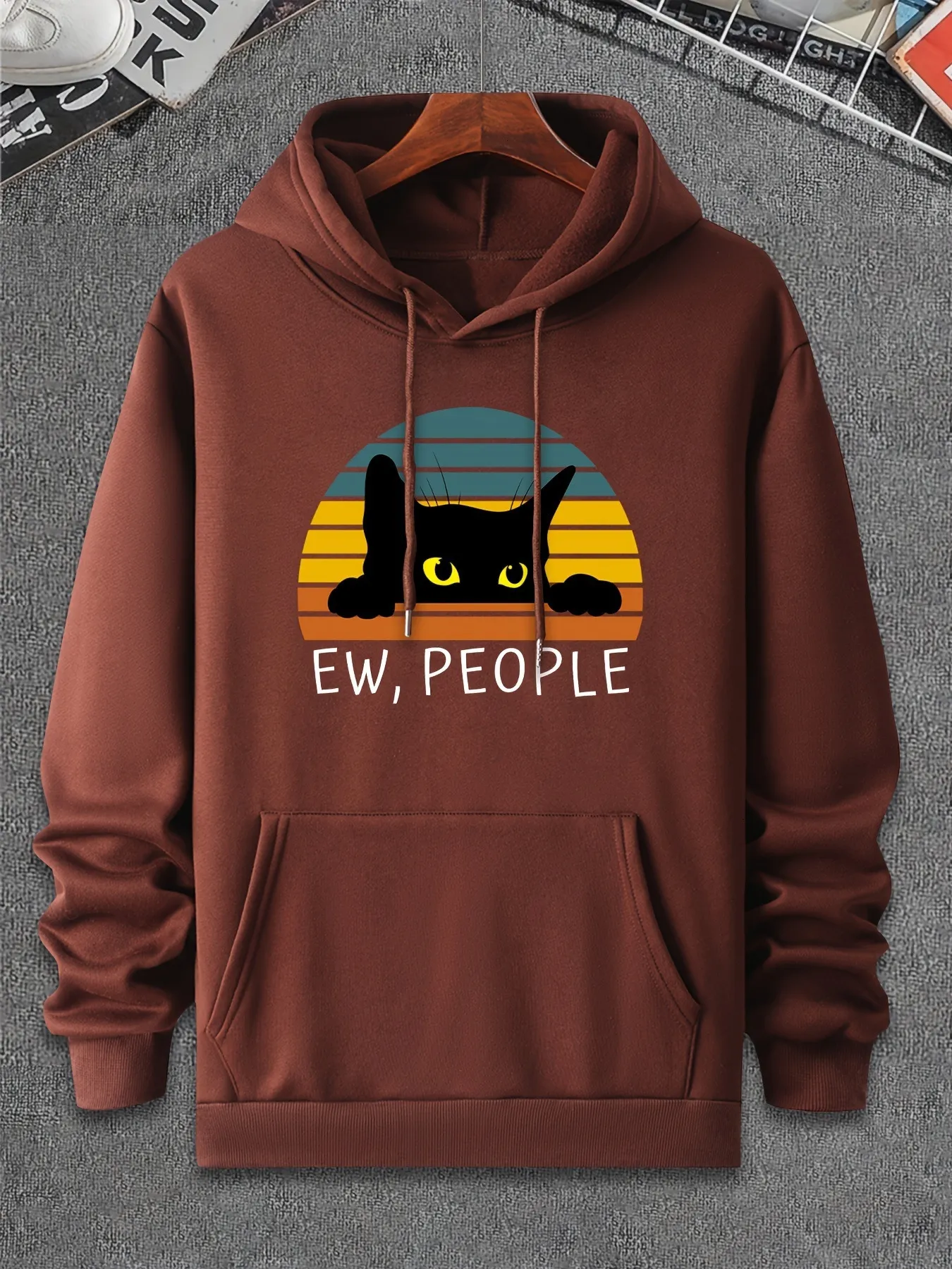 Active Leisure Hoodies With Black Cat And Color Stripe b0b43a7b_voghion.com