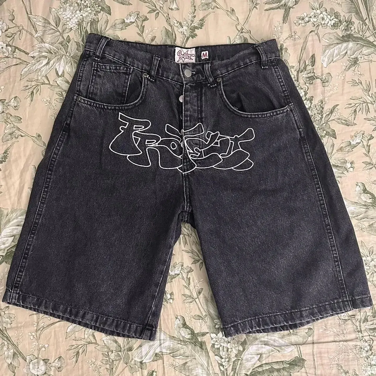 Retro Black Baggy Denim Gym Shorts - Y2K Gothic Hip Hop