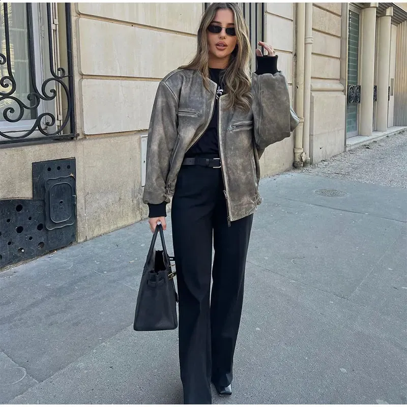 DHgate.com:Fashionable Faux Leather Bomber Jacket Womens
