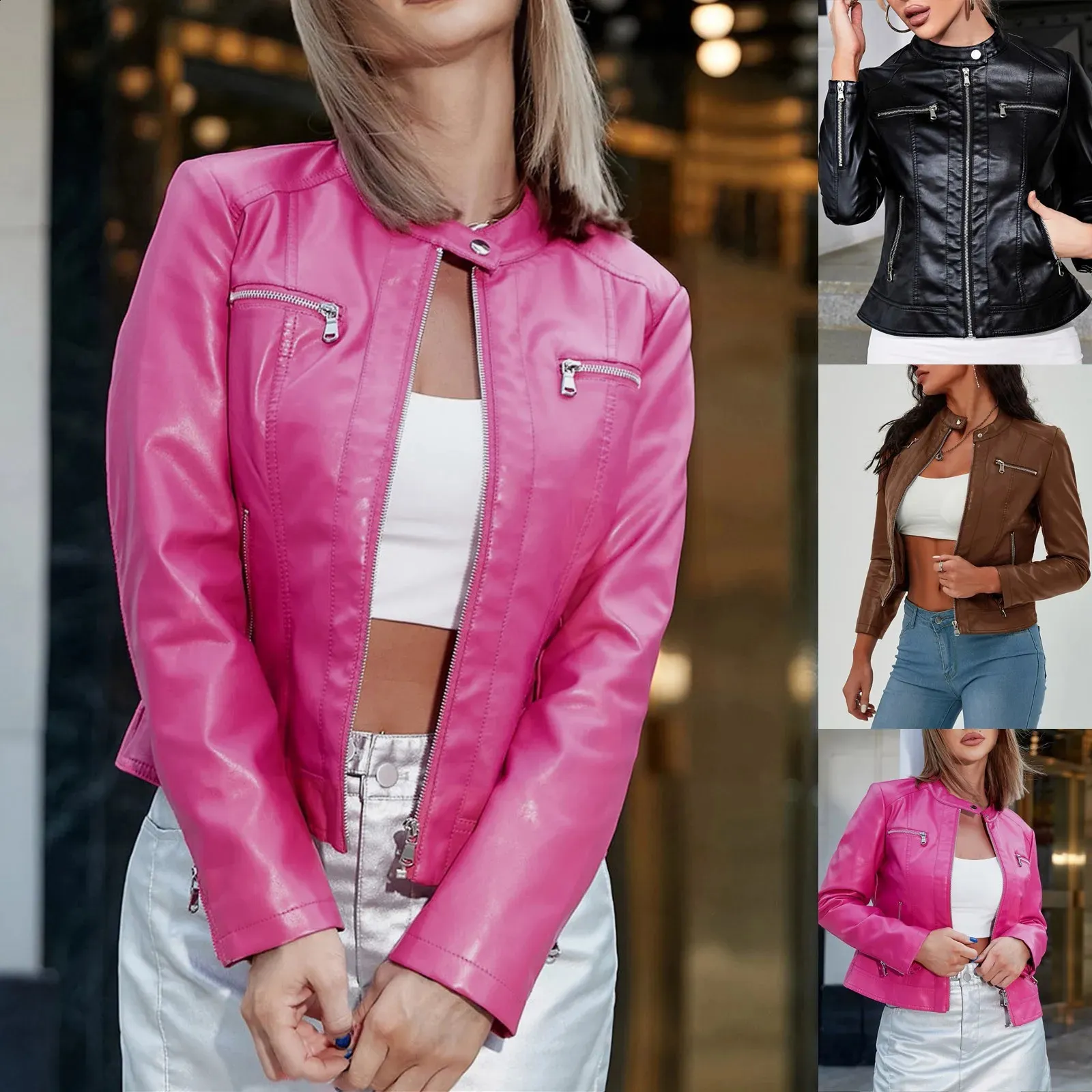 ジャケット・アウター 90s FRANCE-MADE Pink RAM Leather JKT Vintage 1990s Early 2000s Pink Leather Jacket Zip Front