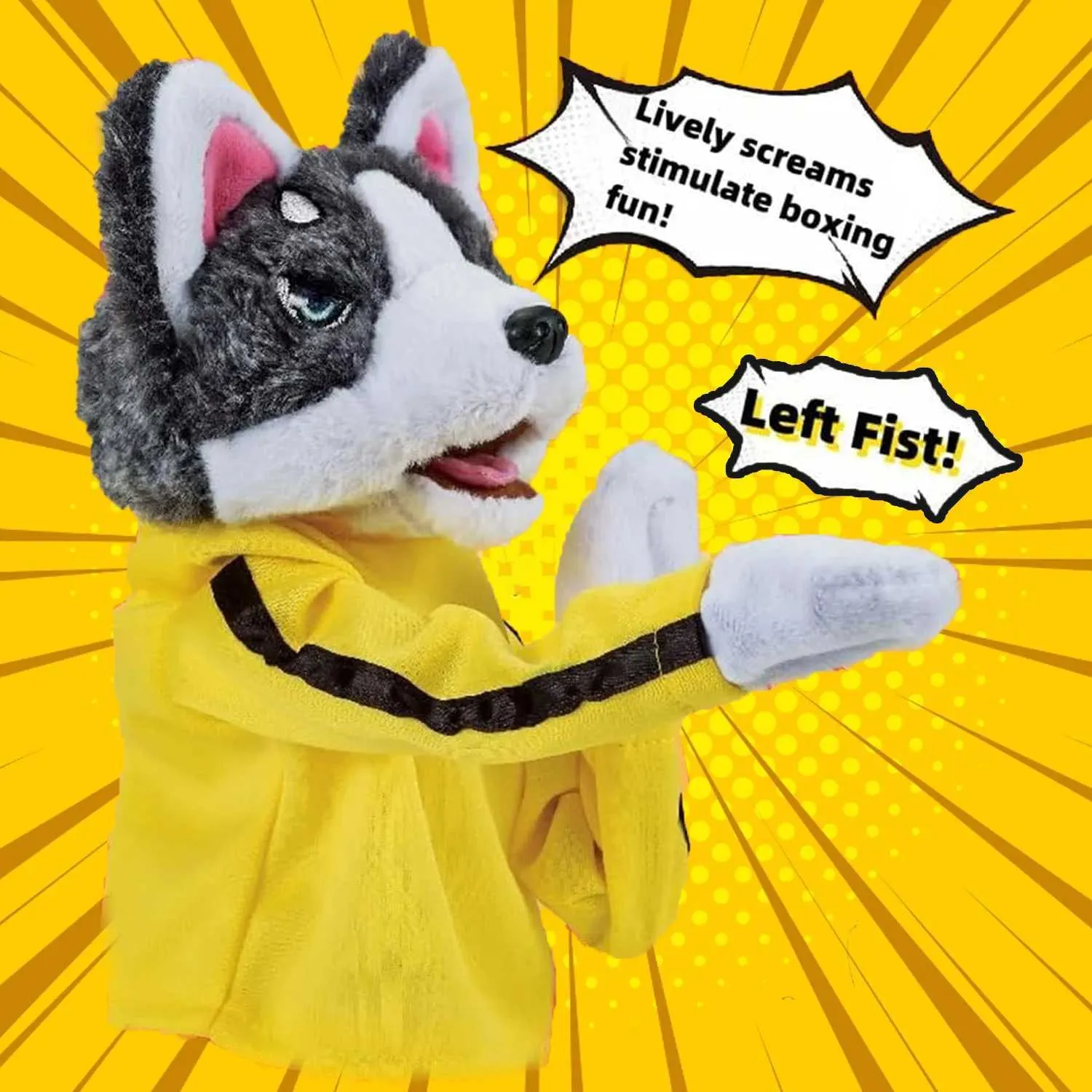 Juguete Animal De Kung Fu, Muñeca Con Guantes Husky, Marioneta Mano Animal Peluche Con Sonido Y