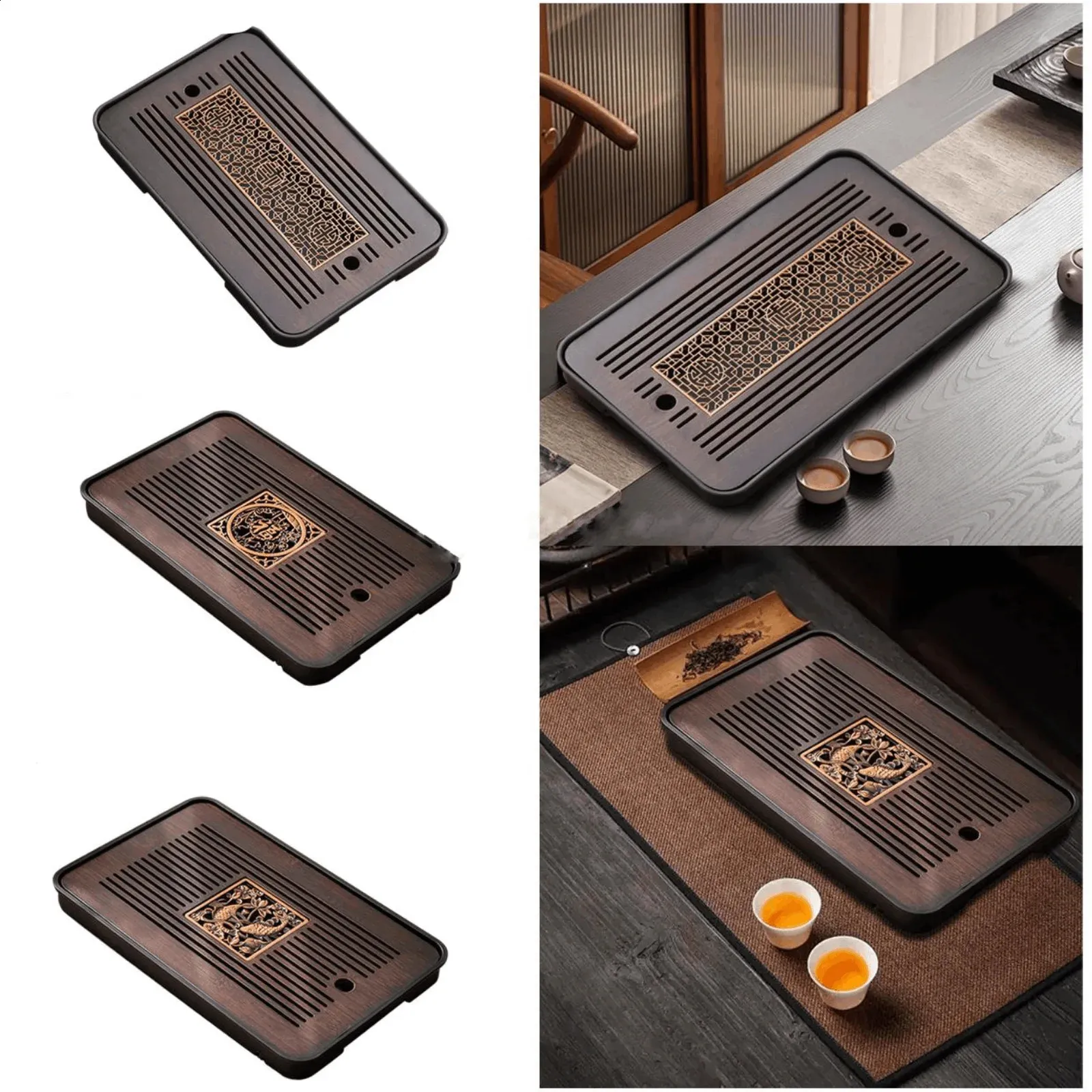 Bamboo Tea Tray with Water Storage & Drainage | Kung Fu Tea Table for ...