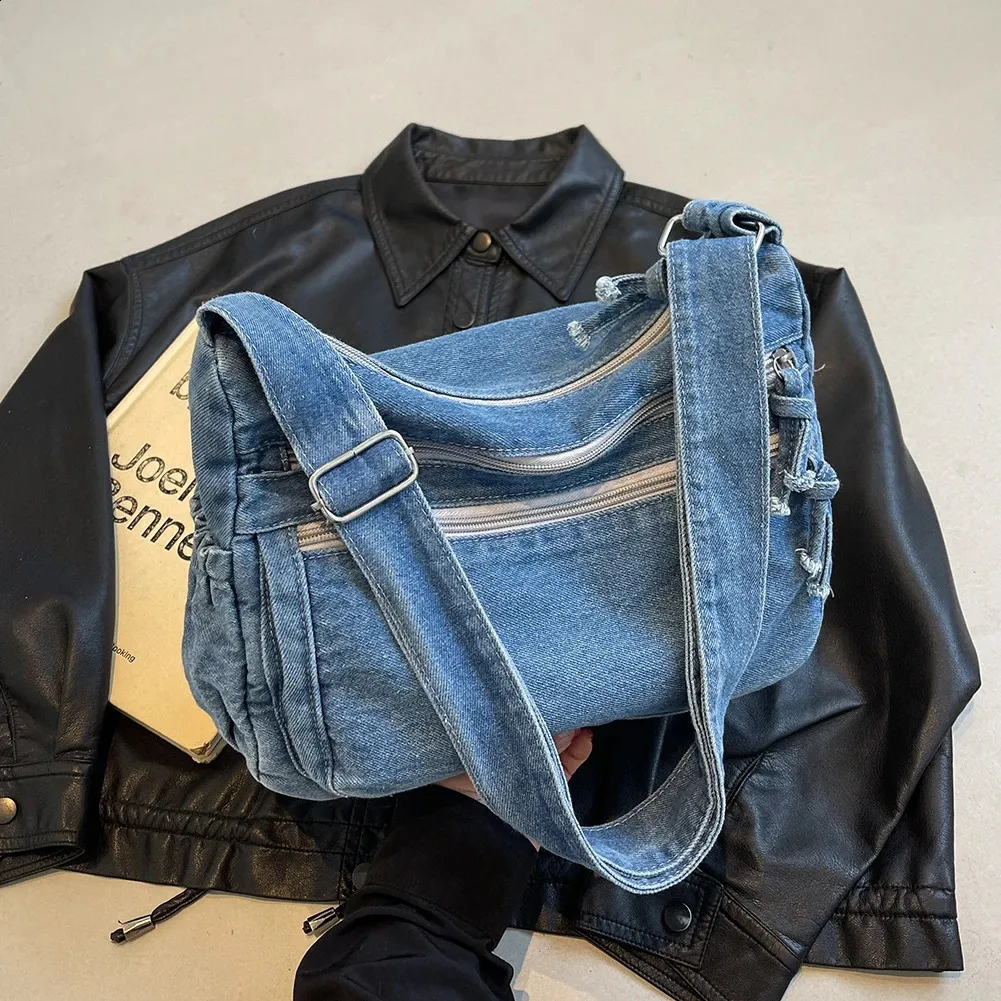 Denim Crossbody Bag: Large Capacity, Adjustable Strap