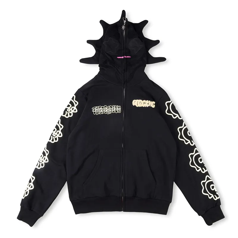 Glo Gang Men's Oversized Cotton Zip Hoodie with Letter Pattern and