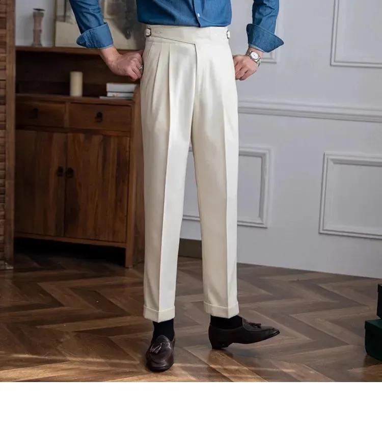 Autumn/Winter Italian Style High Waist Straight Leg Trousers, UK Men's ...