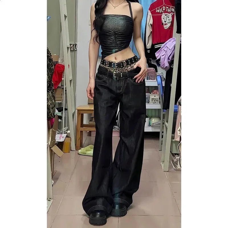 パンツ archive Lolita jeans black denim y2k Licupiee Eyelet Buckle Black Punk Goth Jeans for Woman