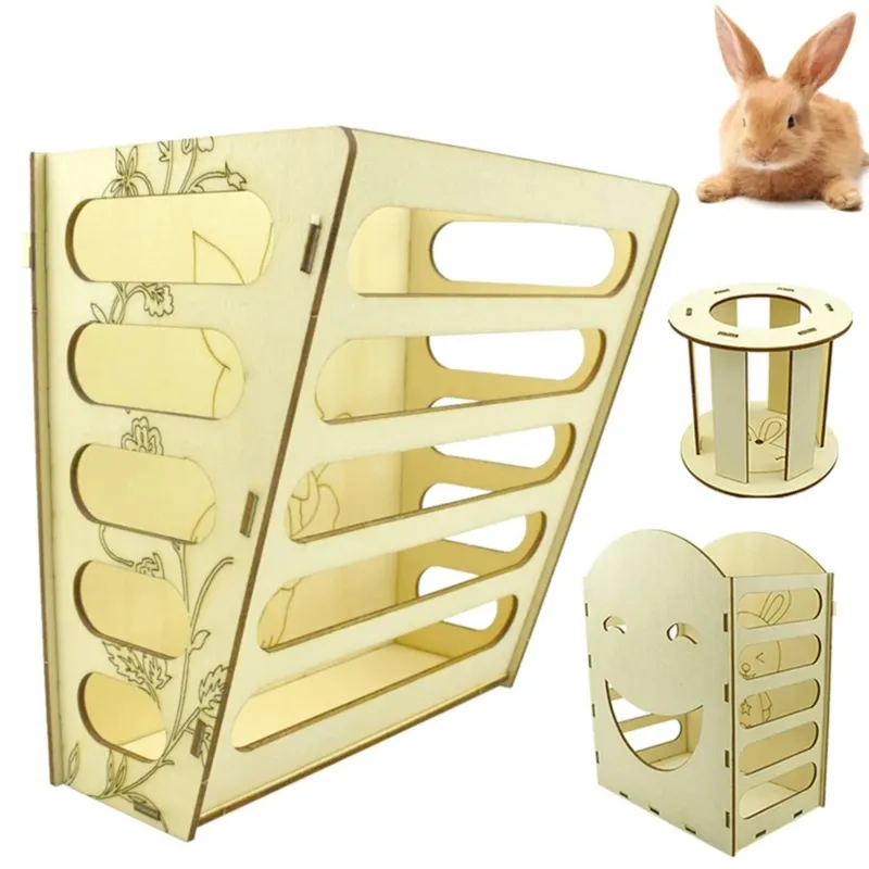 Safe And Durable Wooden Rabbit Hay Feeder Rack With Chinchilla Food ...