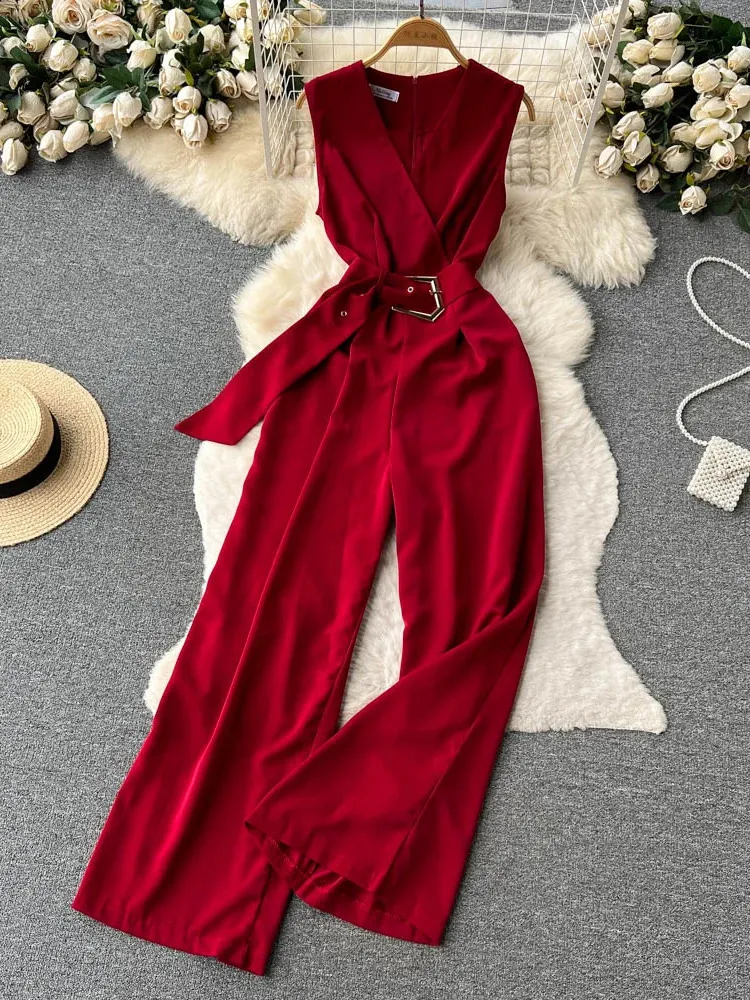 Sexy Waist Bow Belt Wide Leg Jumpsuit Sexy Waist Bow Belt Wide Leg Jumpsuit