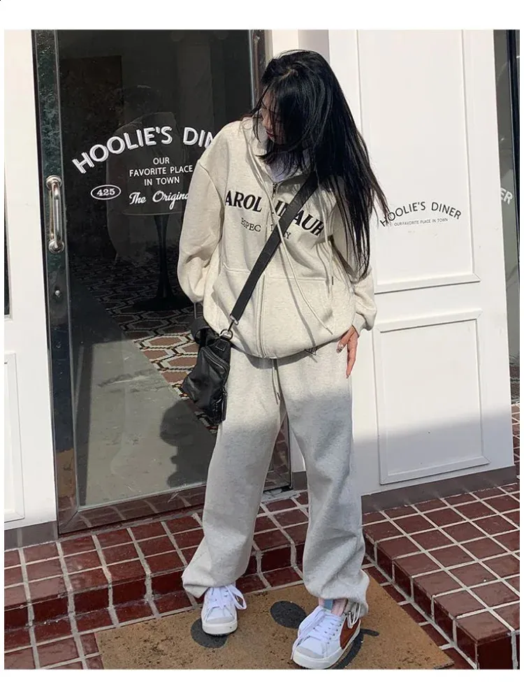 Hip Hop Gray Two Piece Set for Women - Korean sweatshirts