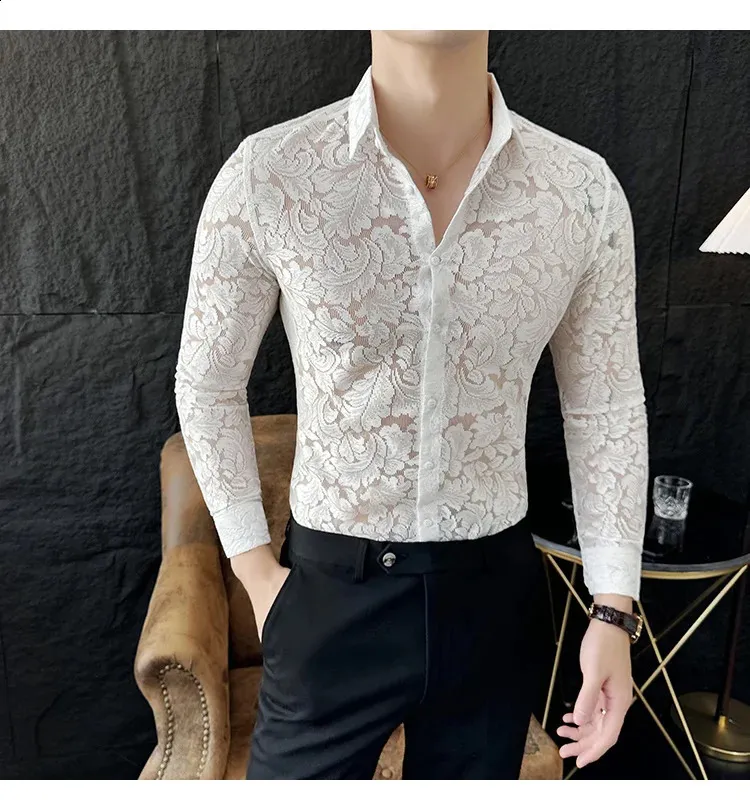 Mens See Through Shirt Long Sleeve V-Neck Acetate Lace Sheer Chemise for  School and Party from Dhgate Men's Dress Shirts - price 39.78