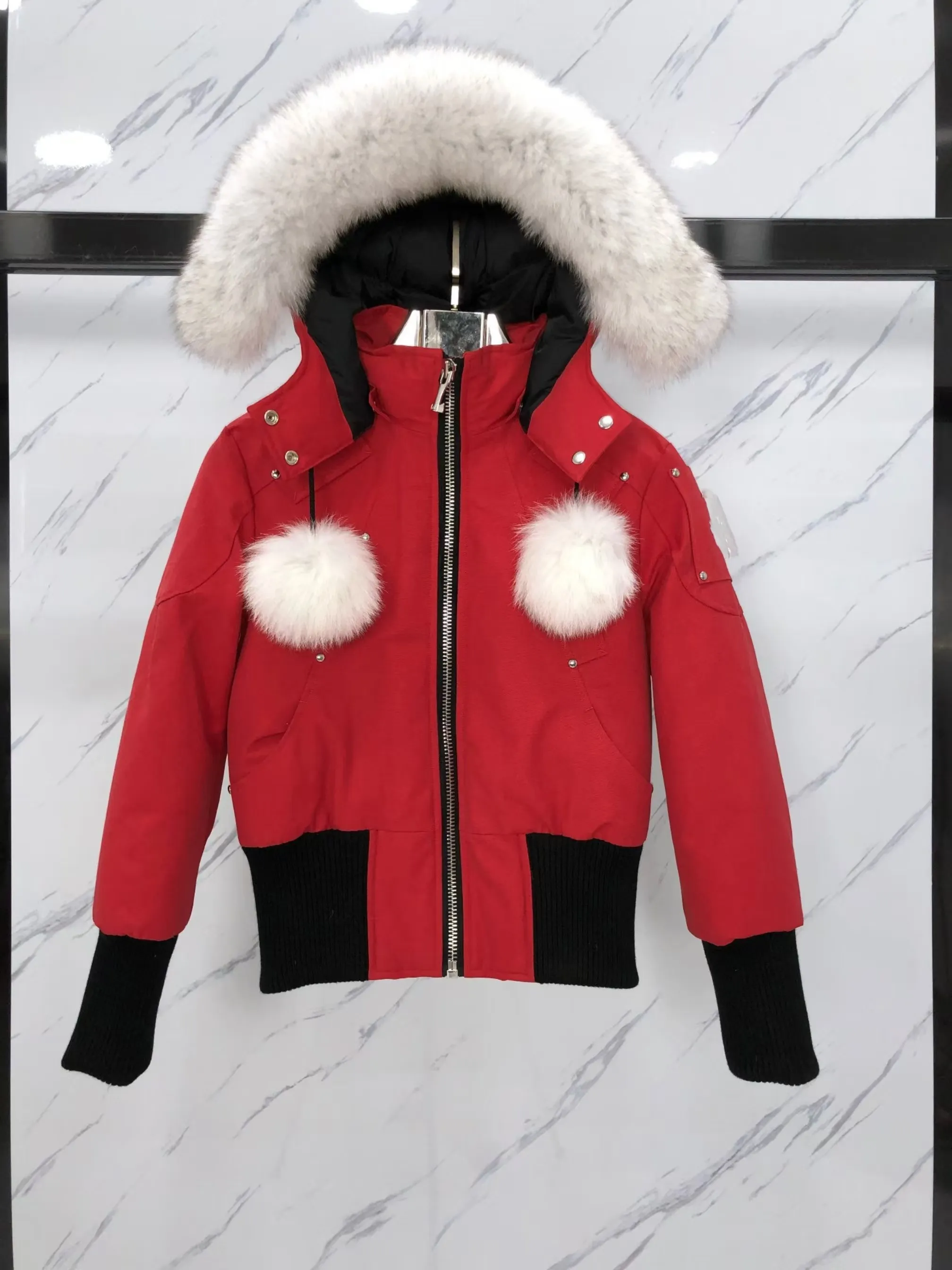 Bomber Jacket Red Coat With White Fur Hood Save Big On Bulk Duck