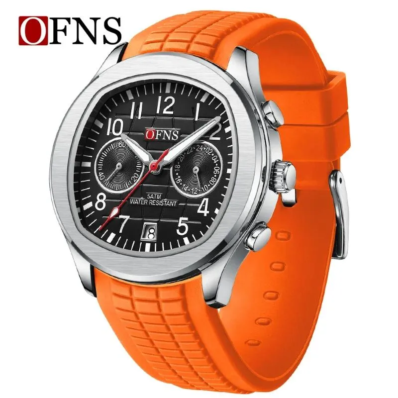 Men's Quartz Wristwatch 8020 with 45mm Oval Dial, Red Resin Band