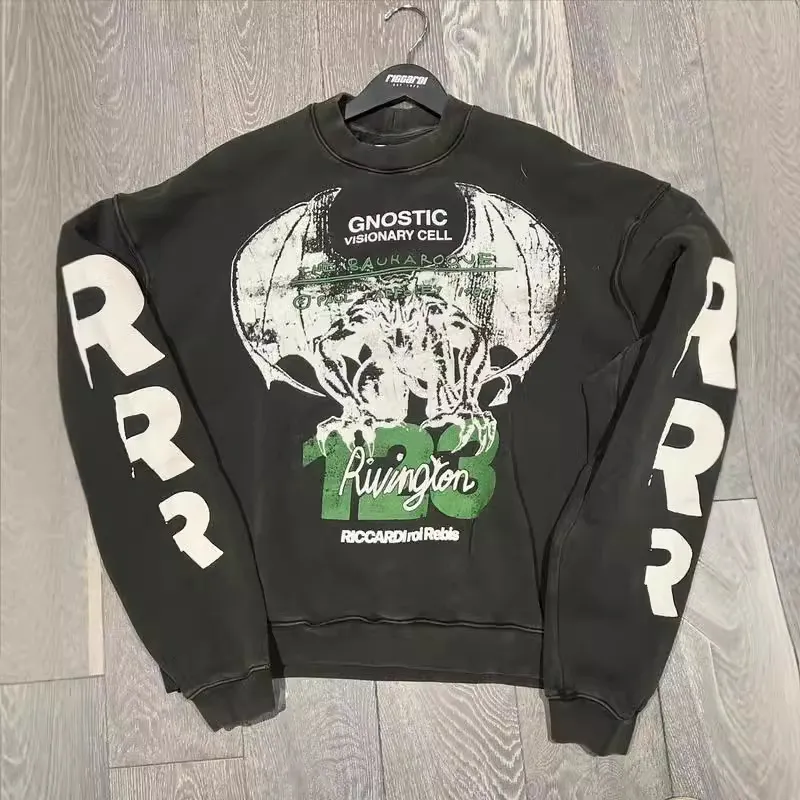 DHgate.com:Mens Washed Print Hoodie - Soft Cotton Crew Neck 