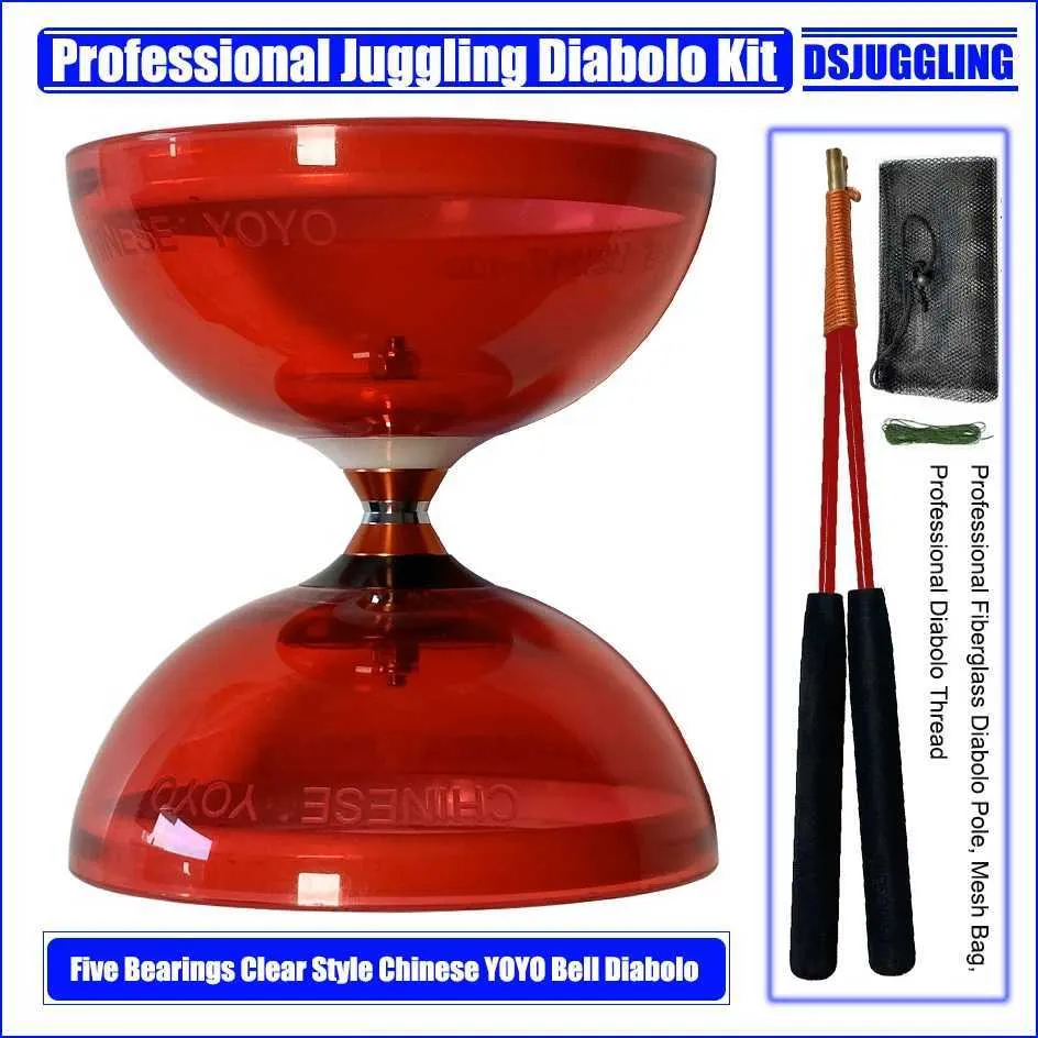 DSJUGGLING Fire Chinese Yoyo Ensemble de diabolo triple roulement Rouge feu