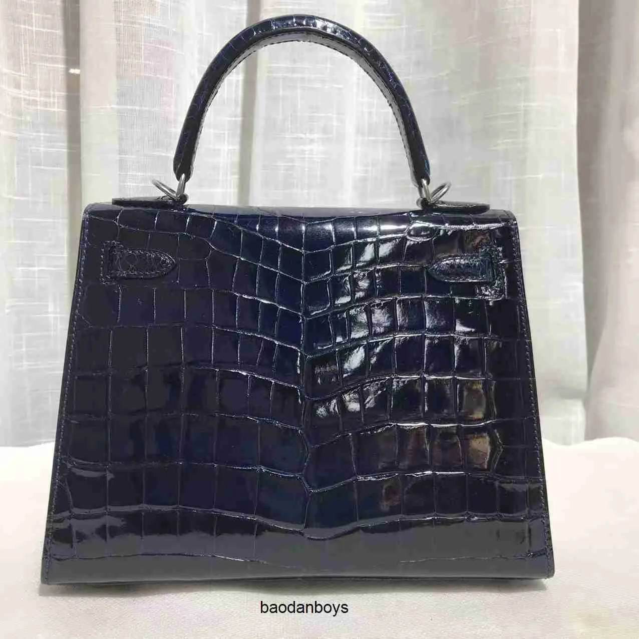 luxury handbag 25cm shoulder bag brand alligator purse real shinny crocodile fully handmade quality brown yellow navy blue color fast delivery
