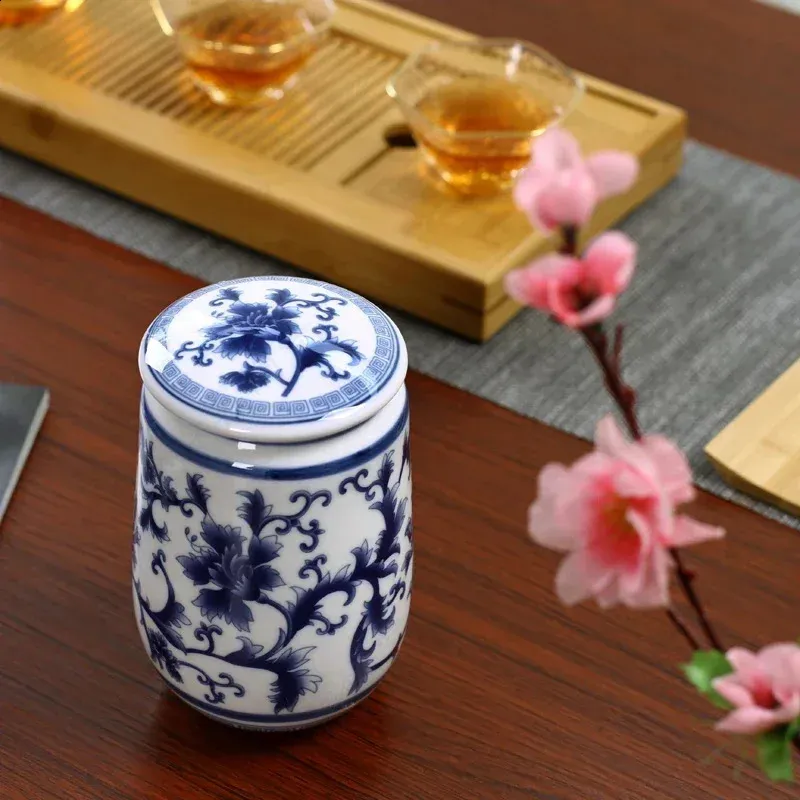 Pot De Rangement Céramique Vintage Bleu Avec Couvercle – Jarre à Thé étanche, Déco Cuisine, Pour Aliments Secs