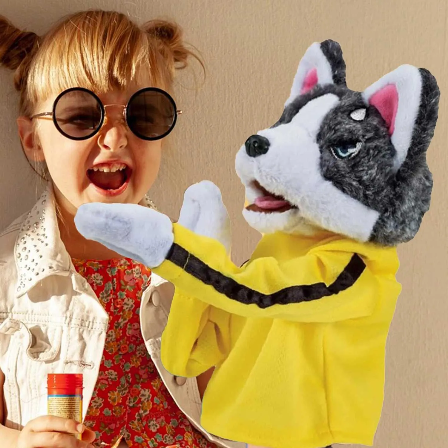 Marionnettes d'animaux, marionnettes à main, Boxing Kung Fu Animal Hand Puppet avec sons et action - Jouet en peluche Fanked Educational pour l'enseignement préscolaire