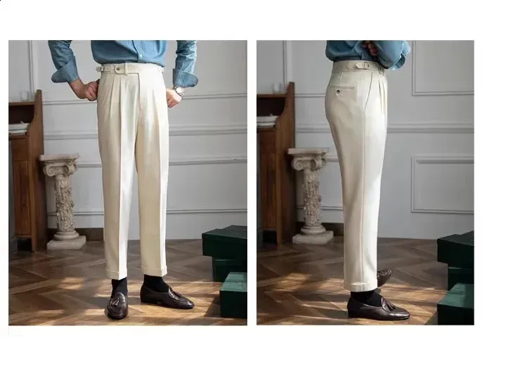 Autumn/Winter Italian Style High Waist Straight Leg Trousers, UK Men's ...