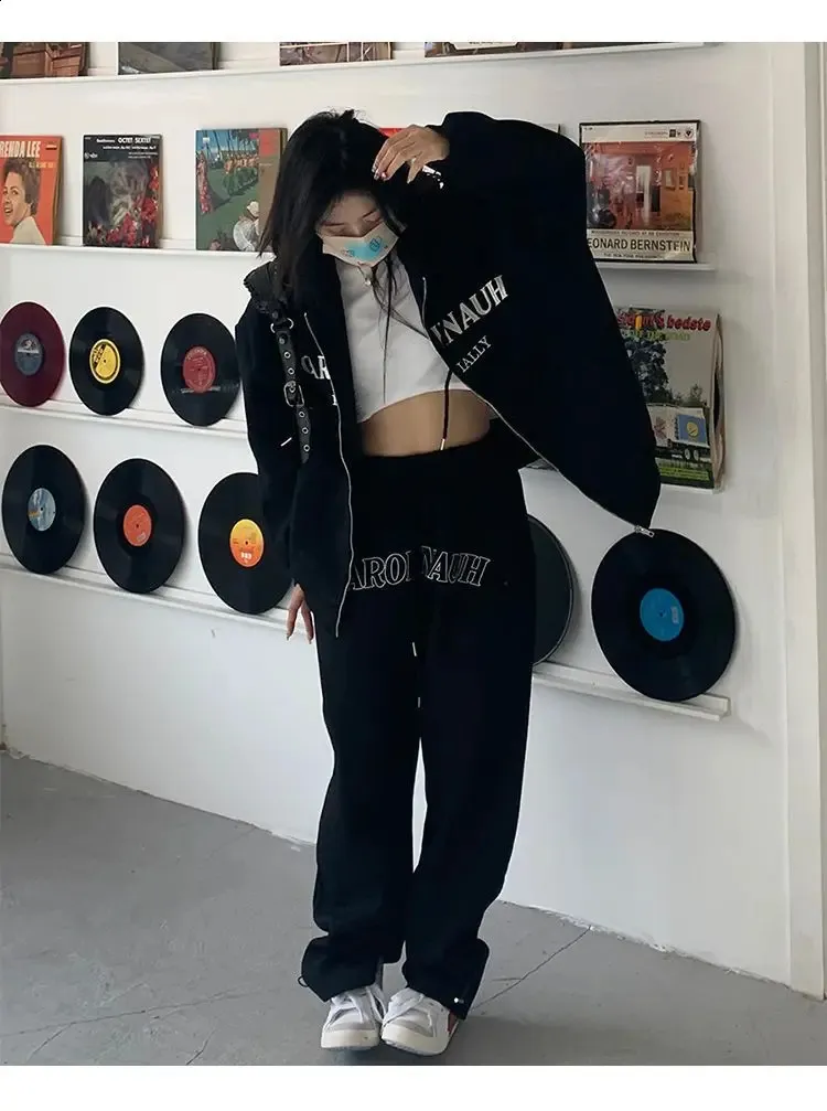 Hoodie And Sweatpants Set: Womens Korean Style Gray Two