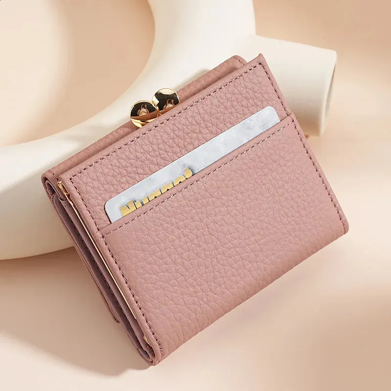 Wallet Small Clasp Purse Leather Kiss Lock Coin Purse: RFID