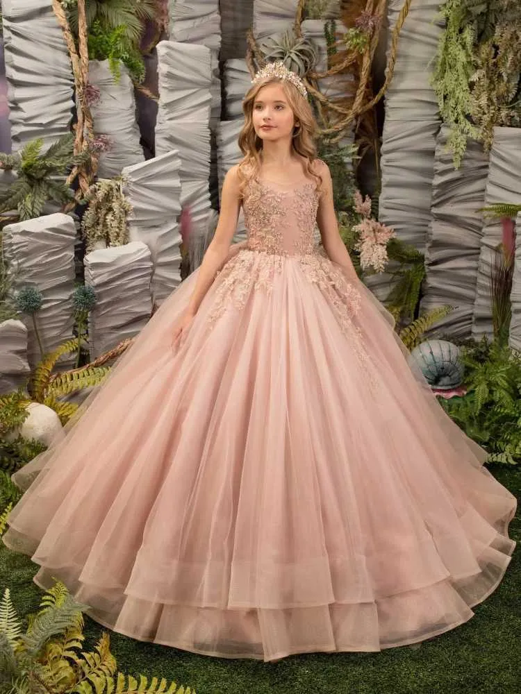 Dusty Pink Flower Girl Dress: Tulle Appliques, Sleeveless Gown Perfect  for Parties! Shop Now, Best Seller!